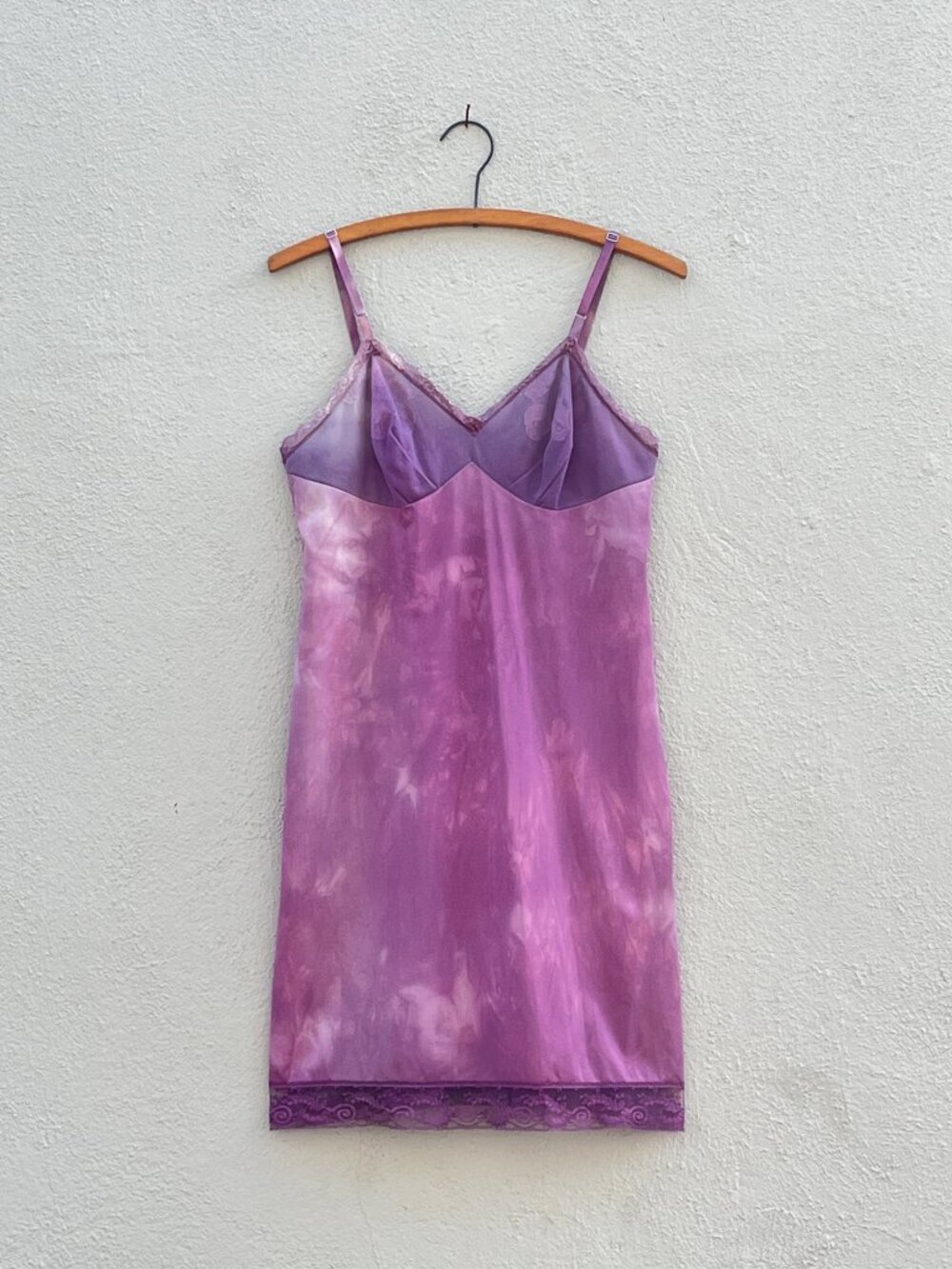 Vintage 60s Vanity Fair Upcycled Purple Tie-Dye Lace Slip Dress Small